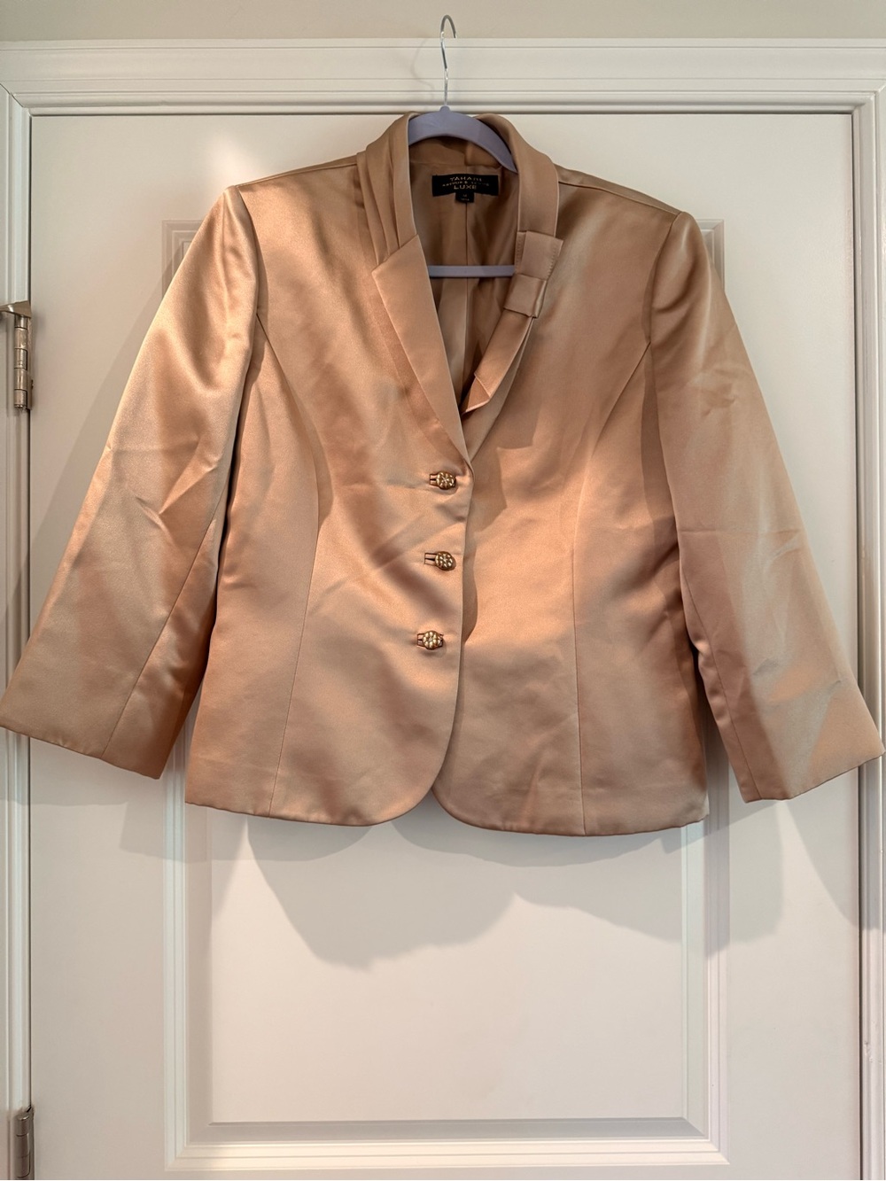 Women’s Satin Champagne Blazer with Decorative Buttons